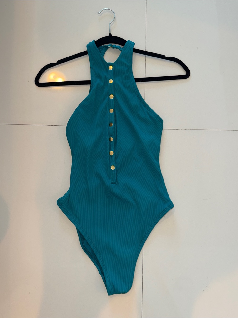 Teal Button-Front One-Piece Swimsuit